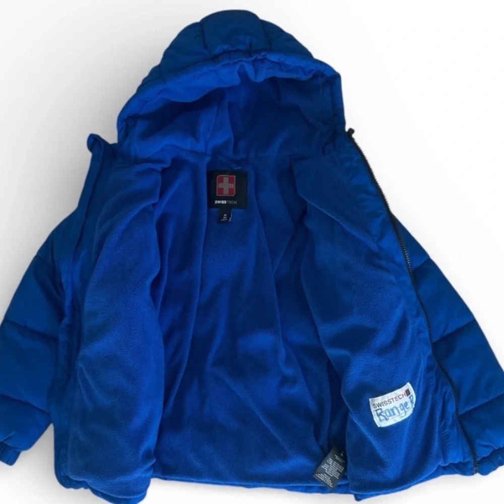 SWISS TECH Blue Hooded Puffer Jacket Blue Parka Youth Size Medium 8 Winter